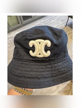 Celine Black Bucket Hat with Yellow Horse & Carriage Logo